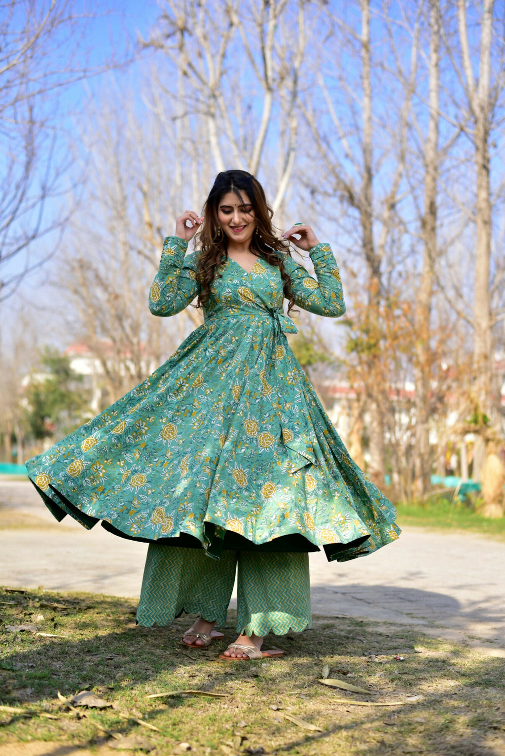 Jyoti Fashion Women's Sea Green Cotton Silk Heavy Digital Printed Kurta Plazo Set