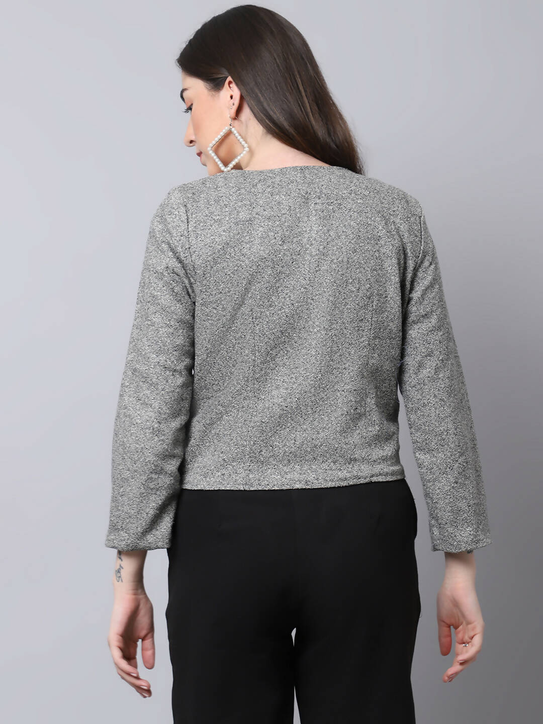 Even Apparels Grey Pure Wool Open Front Statement Women's Jacket