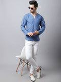 Even Apparels Blue Checked Men's Kurta With Band Collar