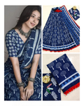 Exclusive Collection Blue White Beautiful Mulmul Cotton Saree