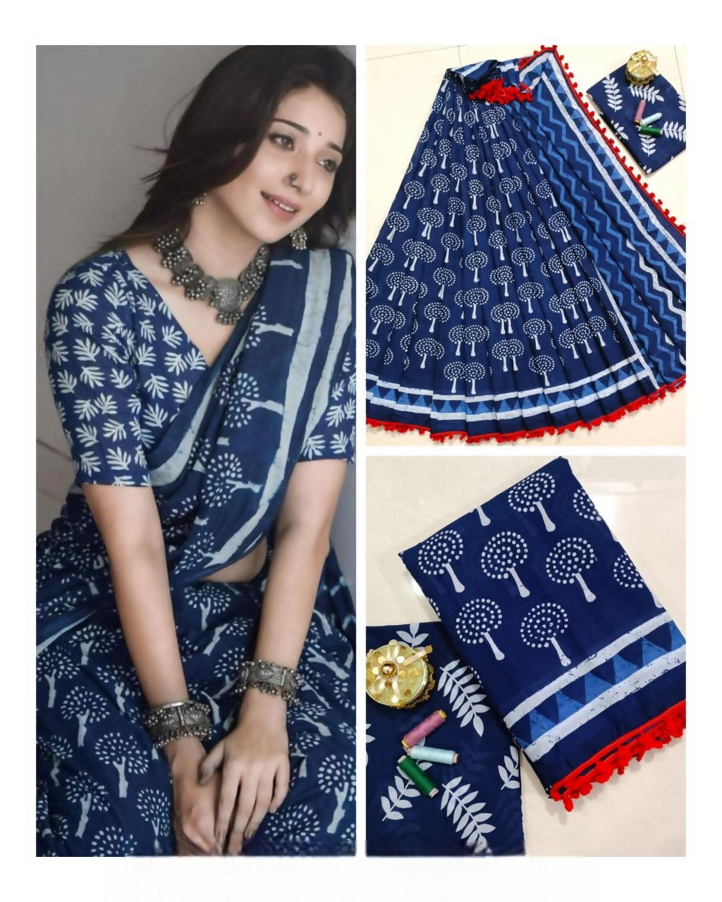Exclusive Collection Blue White Beautiful Mulmul Cotton Saree