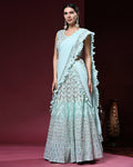 Sky Blue Pure Viscose Georgette Thread With Sequins Embroidery Work Lehenga Choli With Dupatta - Tanya