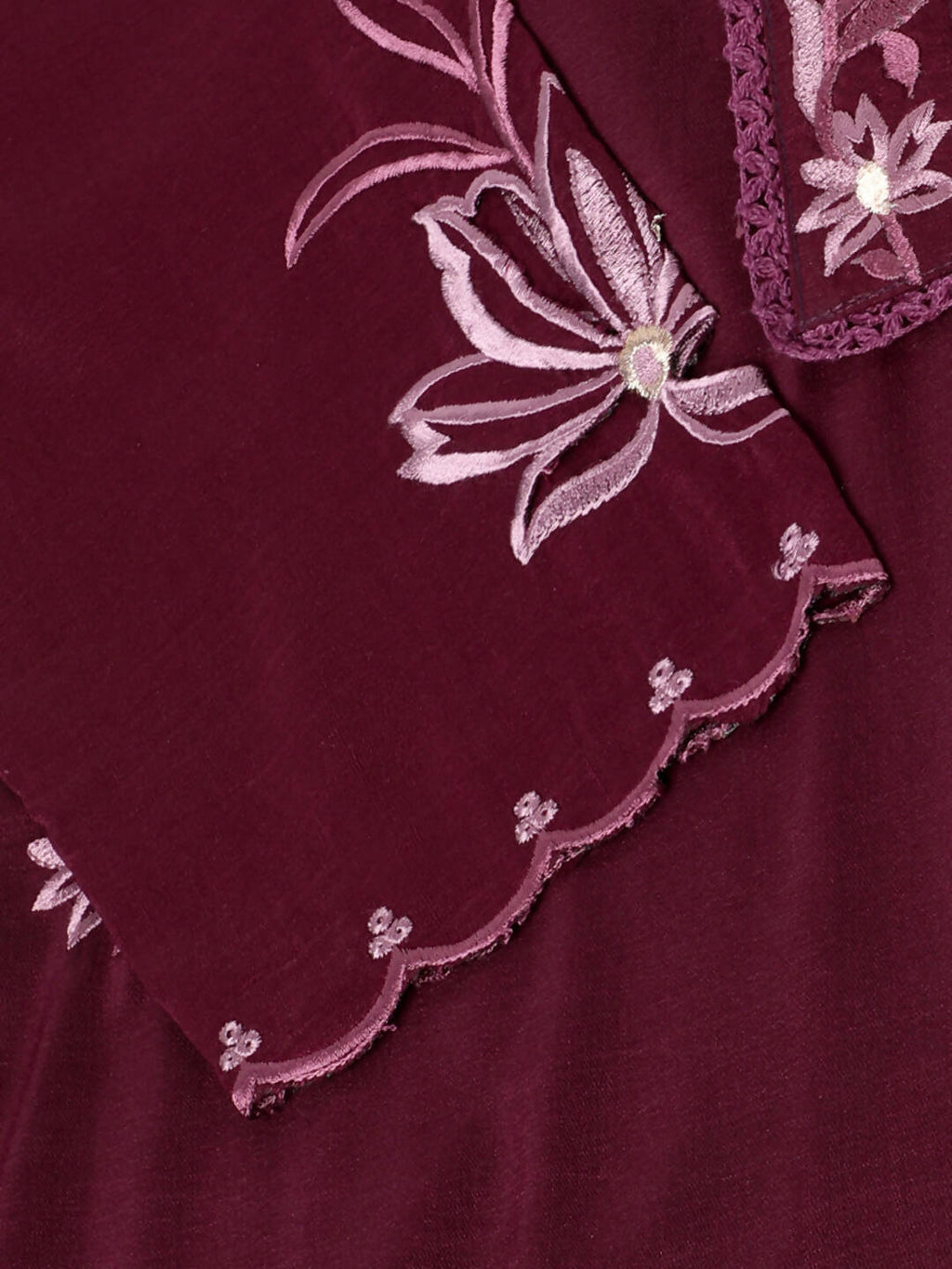 Purple Chinon Silk Embroidered Straight Kurta with Trouser & Dupatta - Salimar