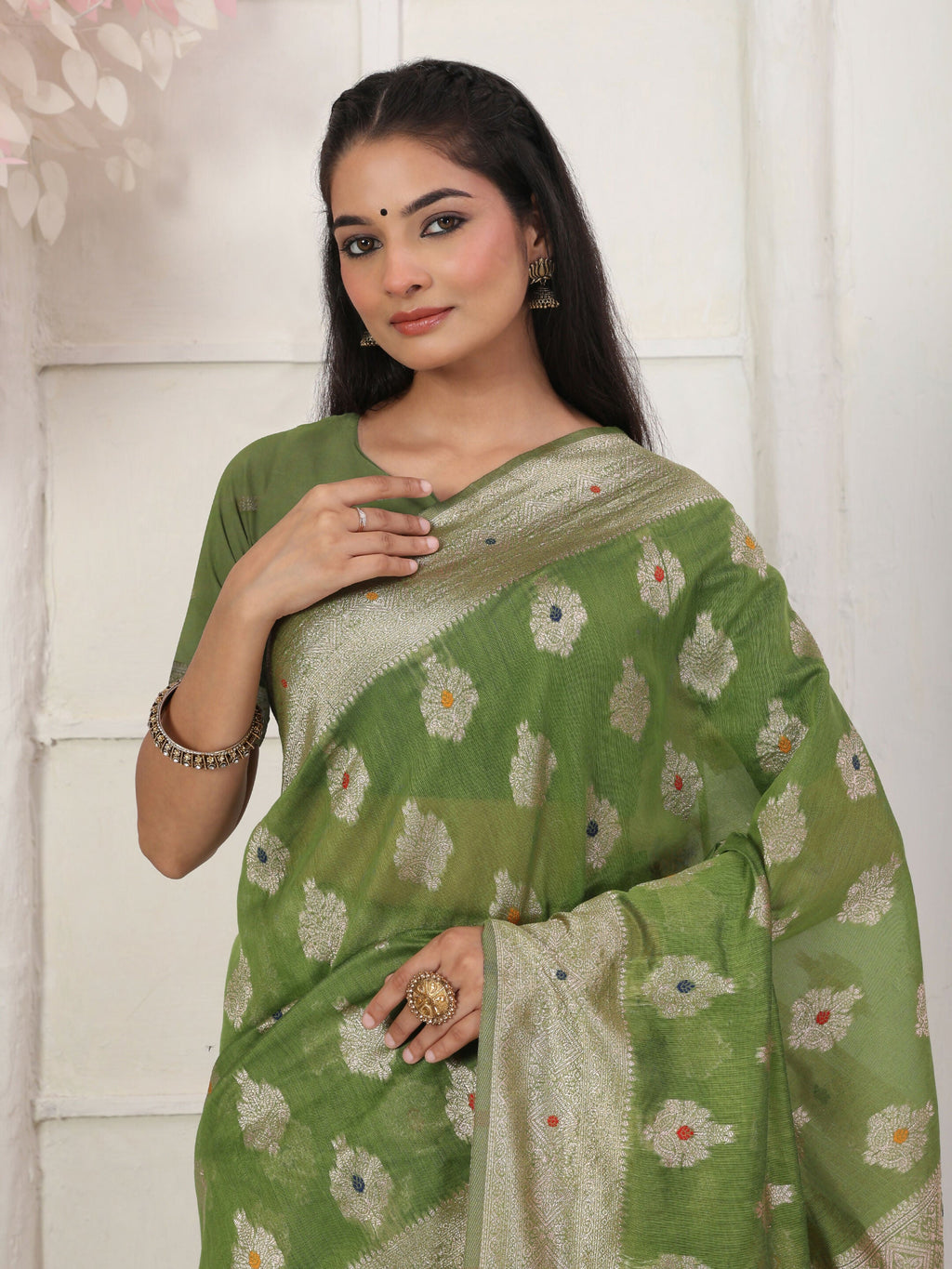 Shree Shyam Fashion Linen Cotton Green Saree