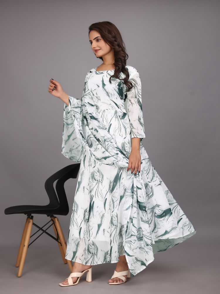 Dishitha Creation Women Floral Printed Designer Gown - Green