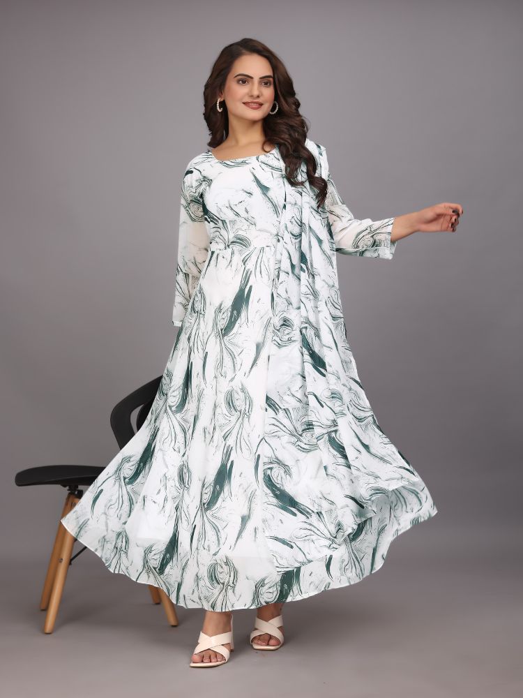 Dishitha Creation Women Floral Printed Designer Gown - Green