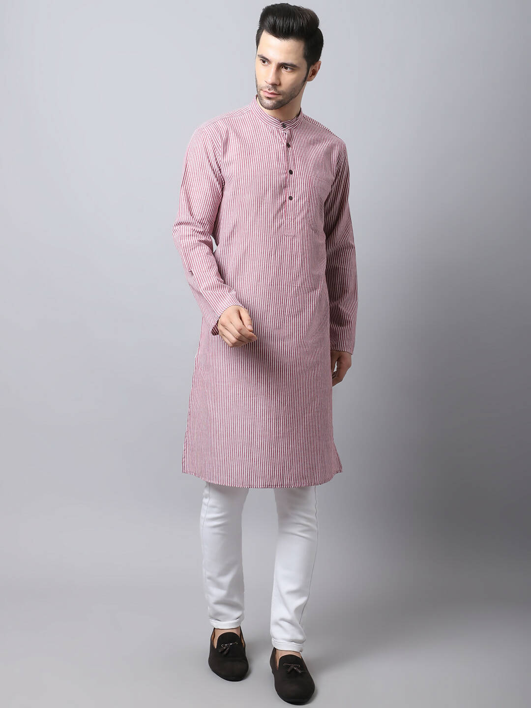 Even Apparels Red Pure Cotton Men's Kurta With Band Collar