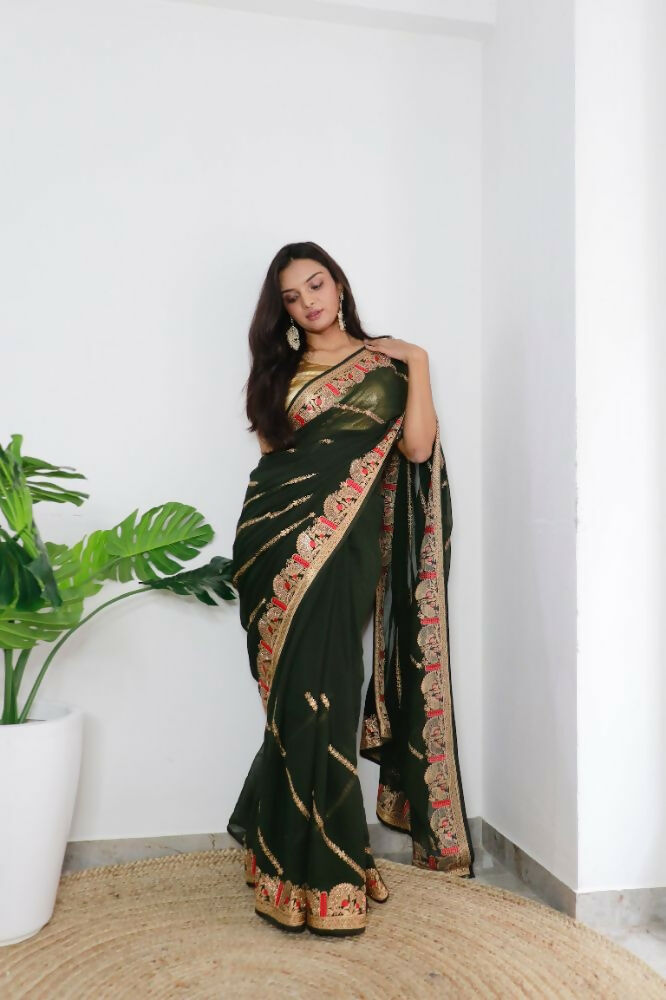 Vamsee Aaradhna Green Georgette Saree
