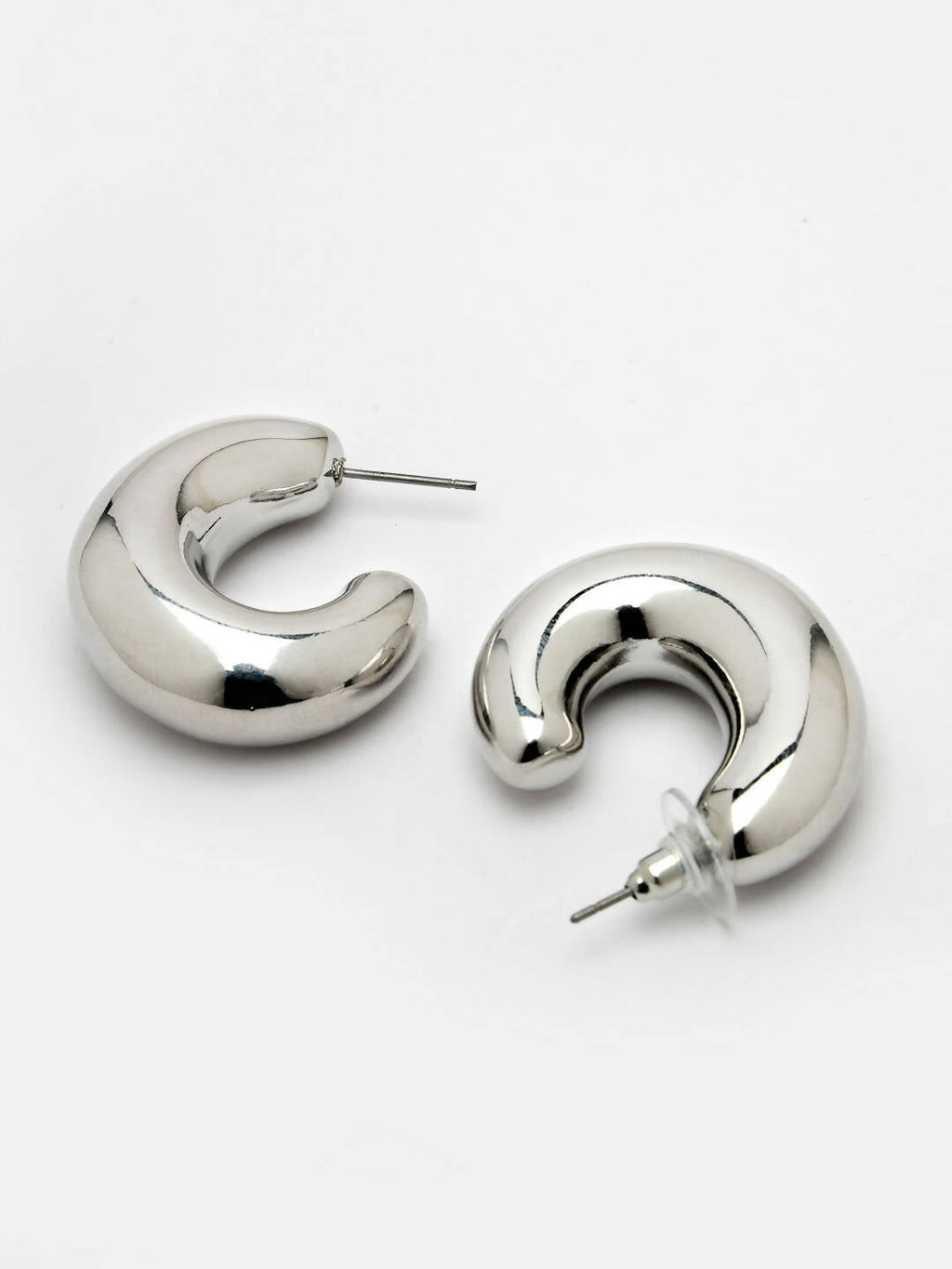 NVR Women Silver-Plated Circular-Shaped Half Hoop Earrings