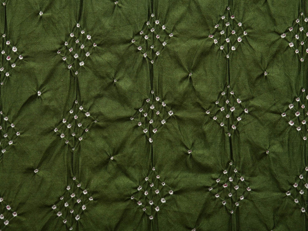 Green Bandhani Silk Handloom Stole with Mango Design - Global Threads