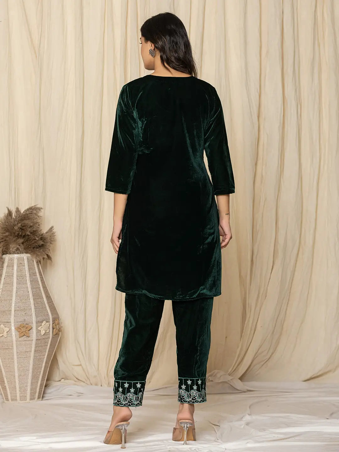 Yufta Green Embroidered Velvet Co-Ord Set