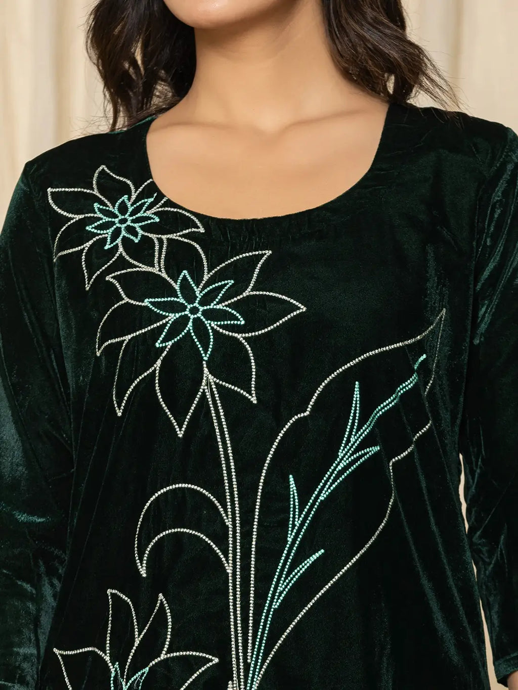 Yufta Green Embroidered Velvet Co-Ord Set