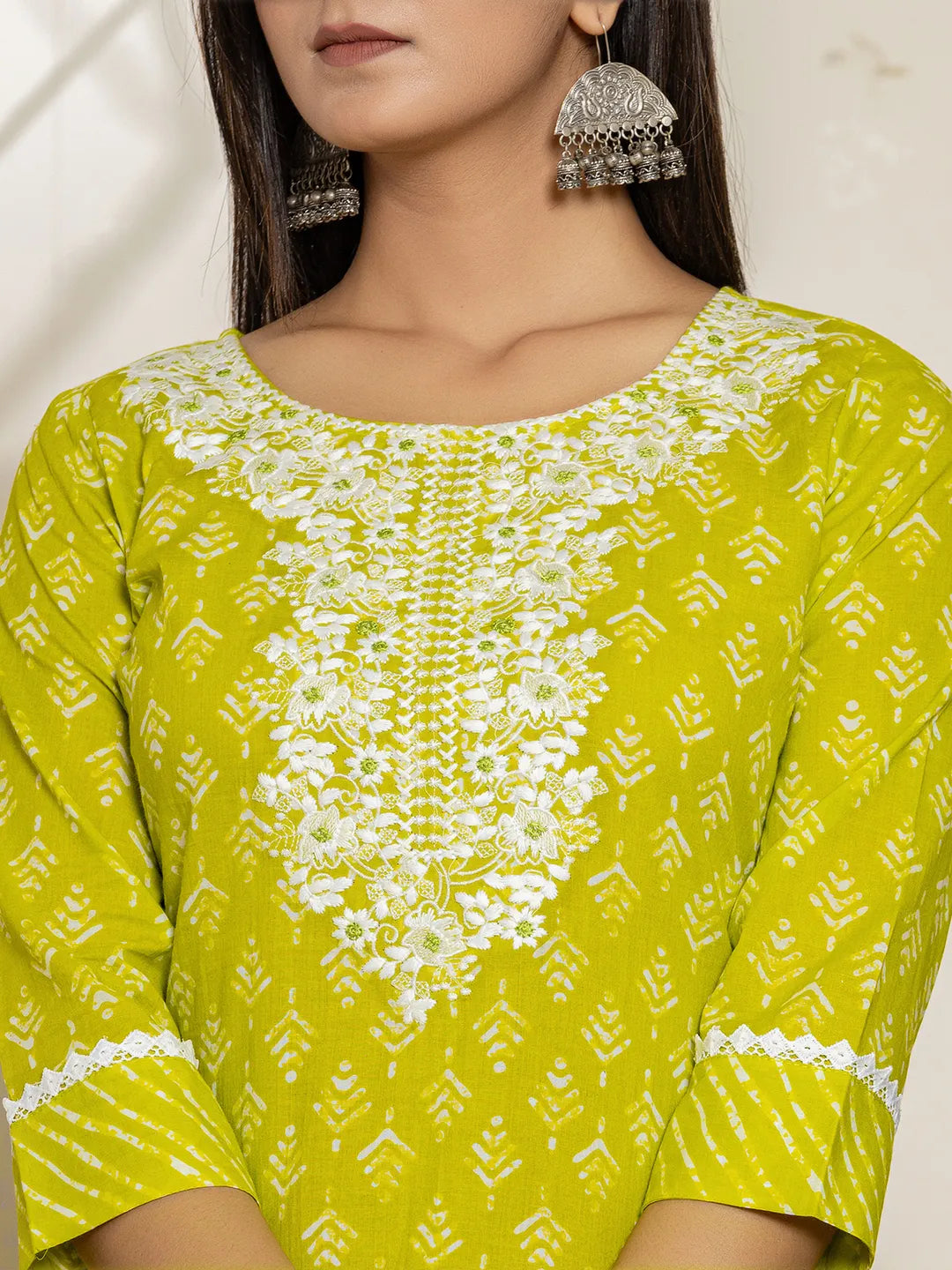 Yufta Green Ethnic Motifs Cotton Straight Kurta Dupatta Set