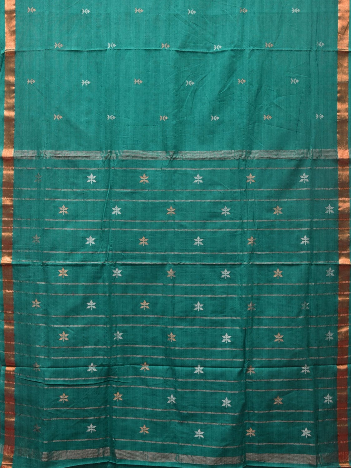 Green Khadi Cotton Handloom Saree with Jamdani Body Buta Design - Global Threads