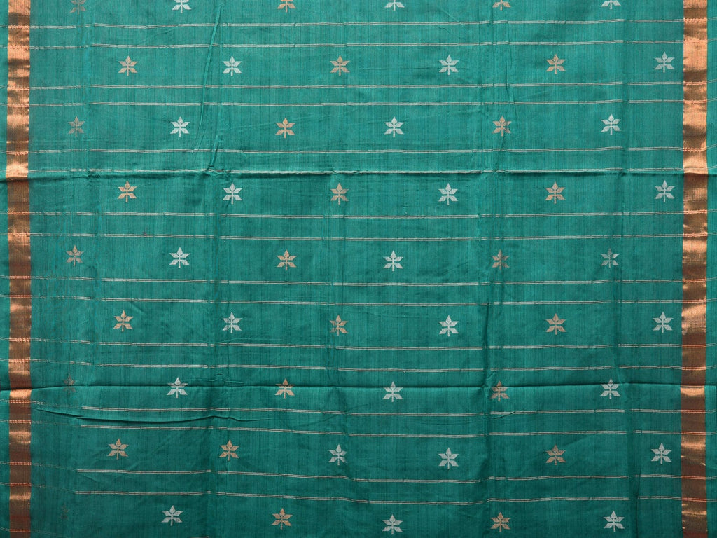 Green Khadi Cotton Handloom Saree with Jamdani Body Buta Design - Global Threads