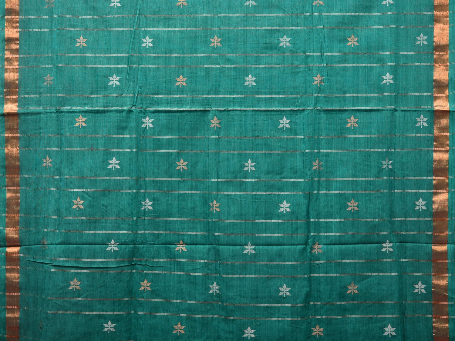 Green Khadi Cotton Handloom Saree with Jamdani Body Buta Design - Global Threads