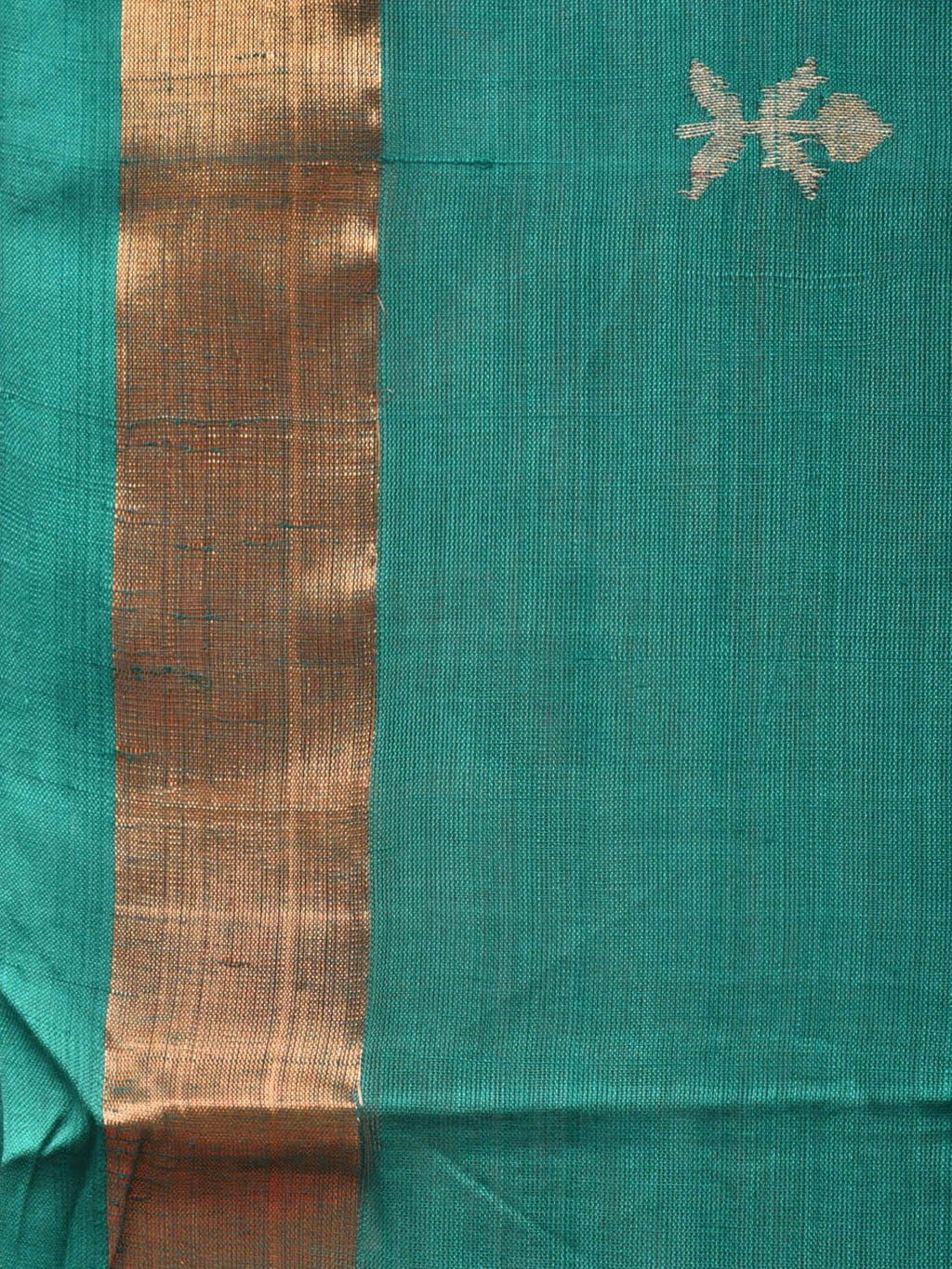 Green Khadi Cotton Handloom Saree with Jamdani Body Buta Design - Global Threads