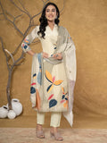 Yufta Green Pure Crepe Placement Print Kurta Dupatta Set
