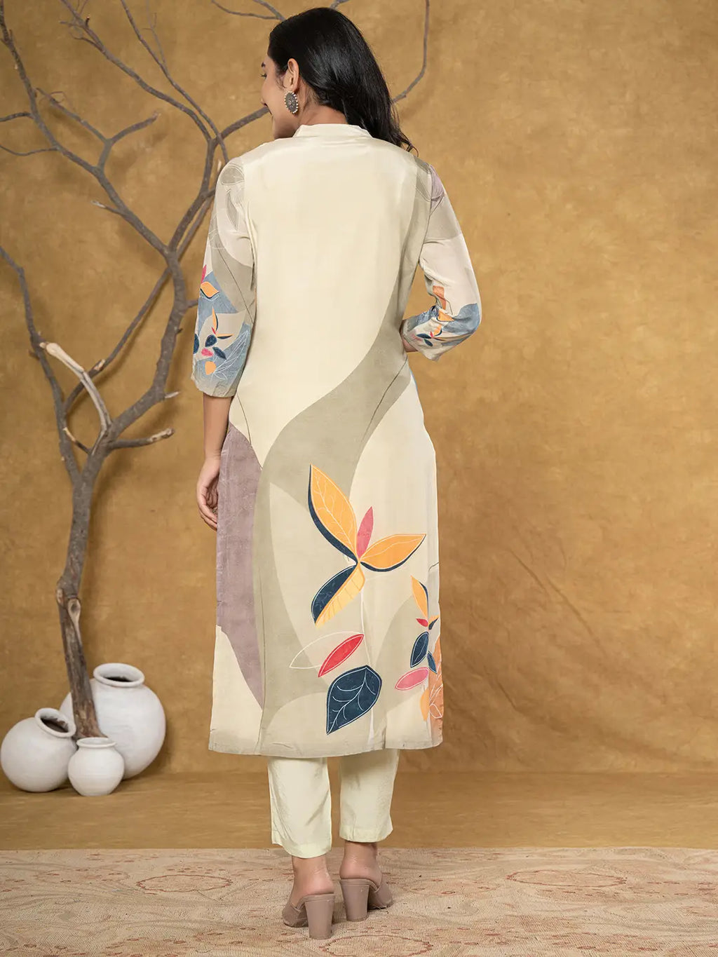 Yufta Green Pure Crepe Placement Print Kurta Dupatta Set