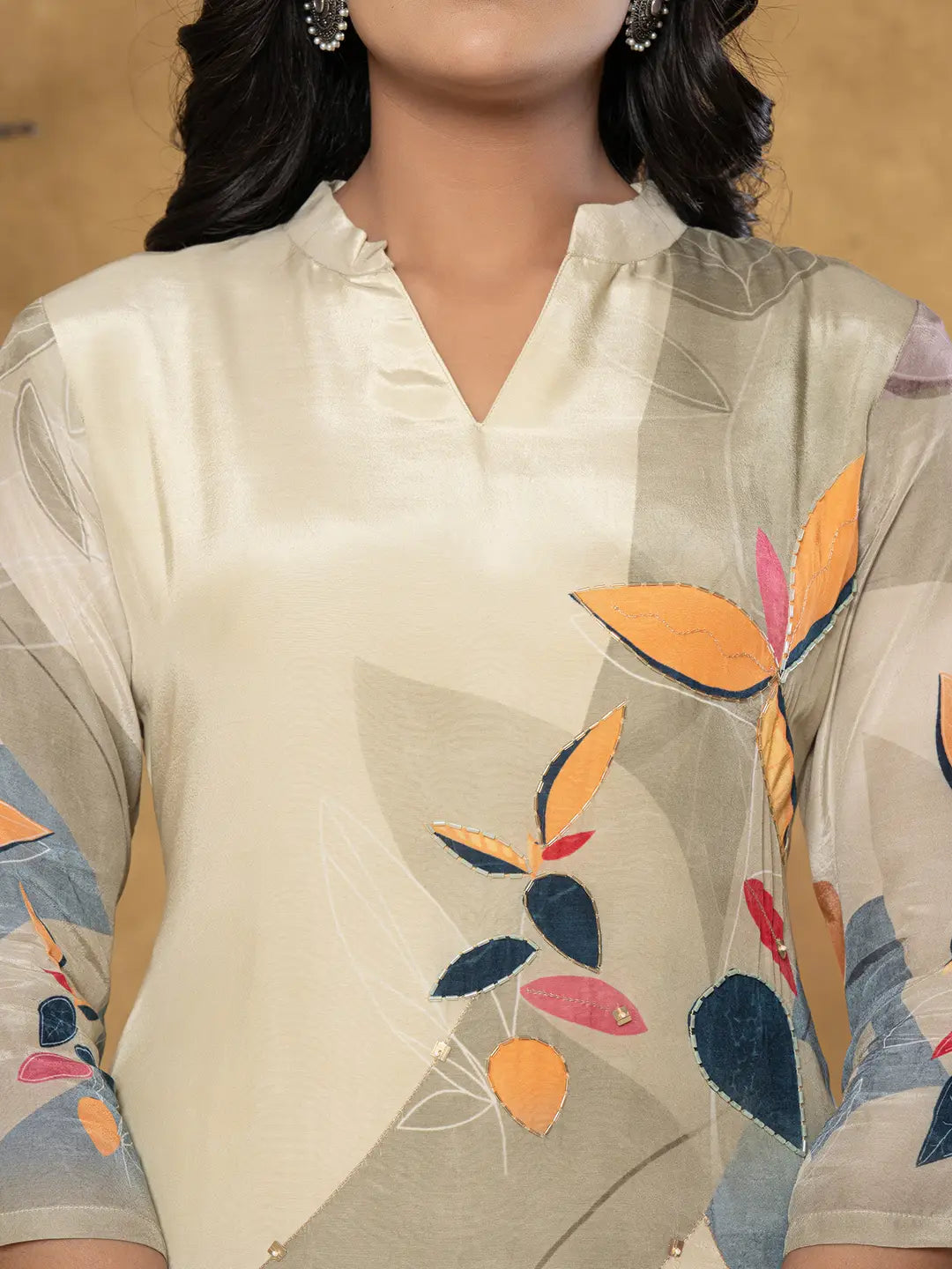 Yufta Green Pure Crepe Placement Print Kurta Dupatta Set