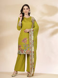 Yufta Green Silk Straight Kurta With Palazzo Dupatta Set