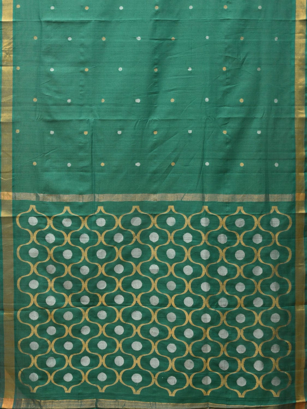 Green Uppada Cotton Handloom Saree with Grill Pallu Design - Global Threads