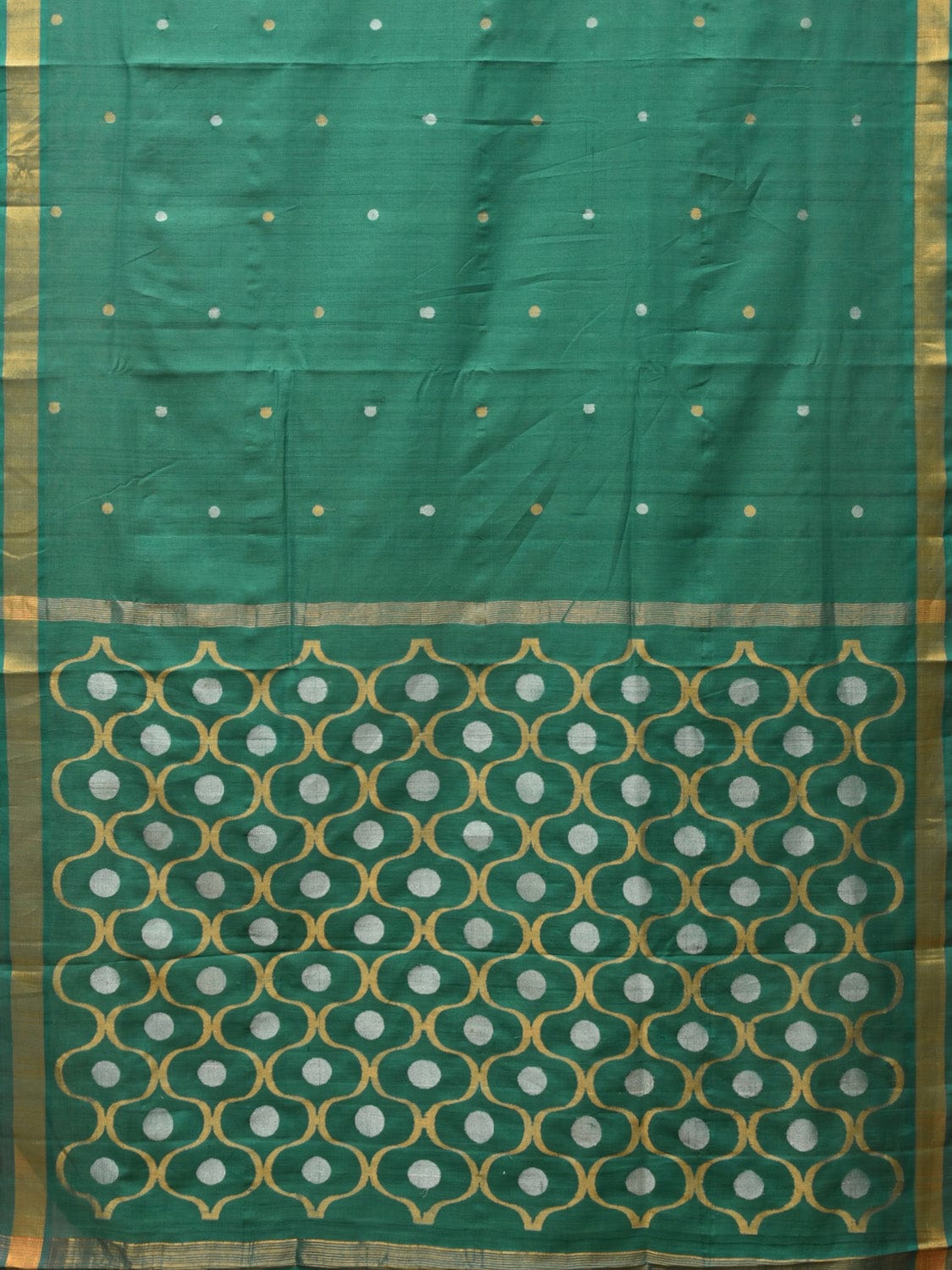 Green Uppada Cotton Handloom Saree with Grill Pallu Design - Global Threads