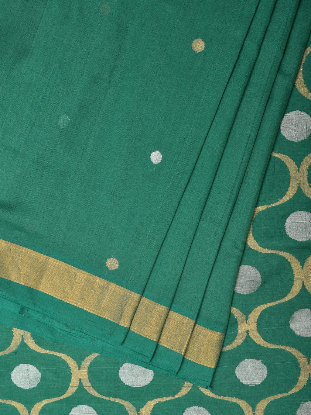 Green Uppada Cotton Handloom Saree with Grill Pallu Design - Global Threads