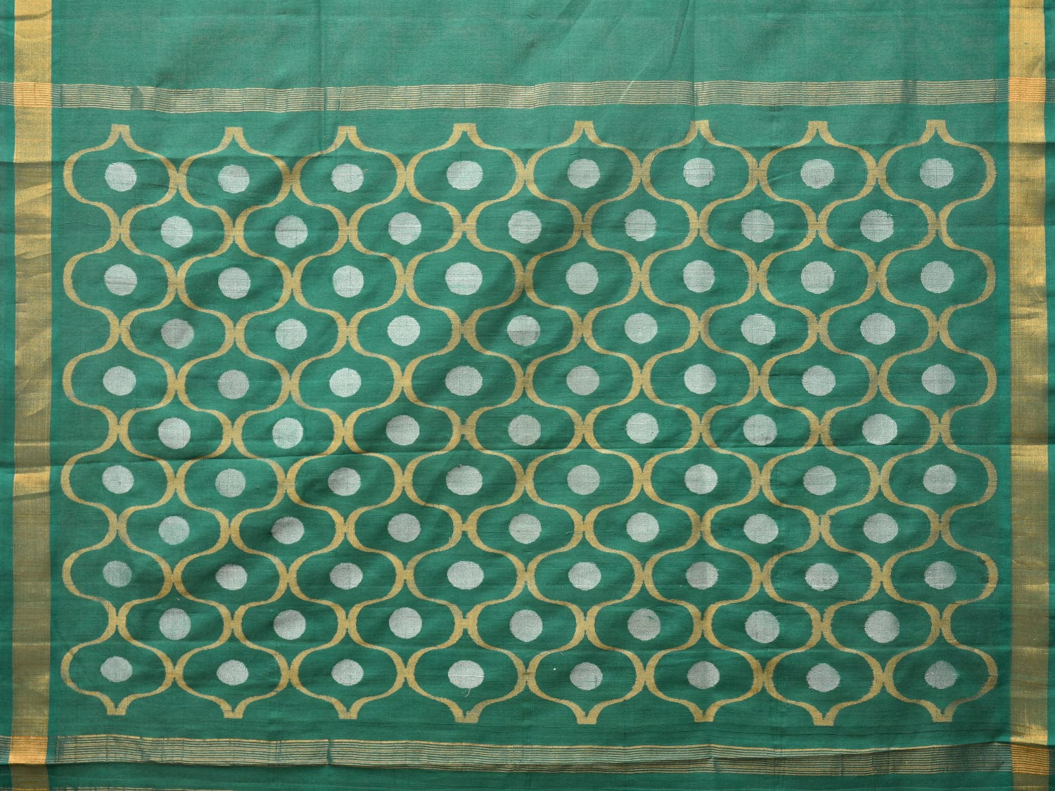 Green Uppada Cotton Handloom Saree with Grill Pallu Design - Global Threads