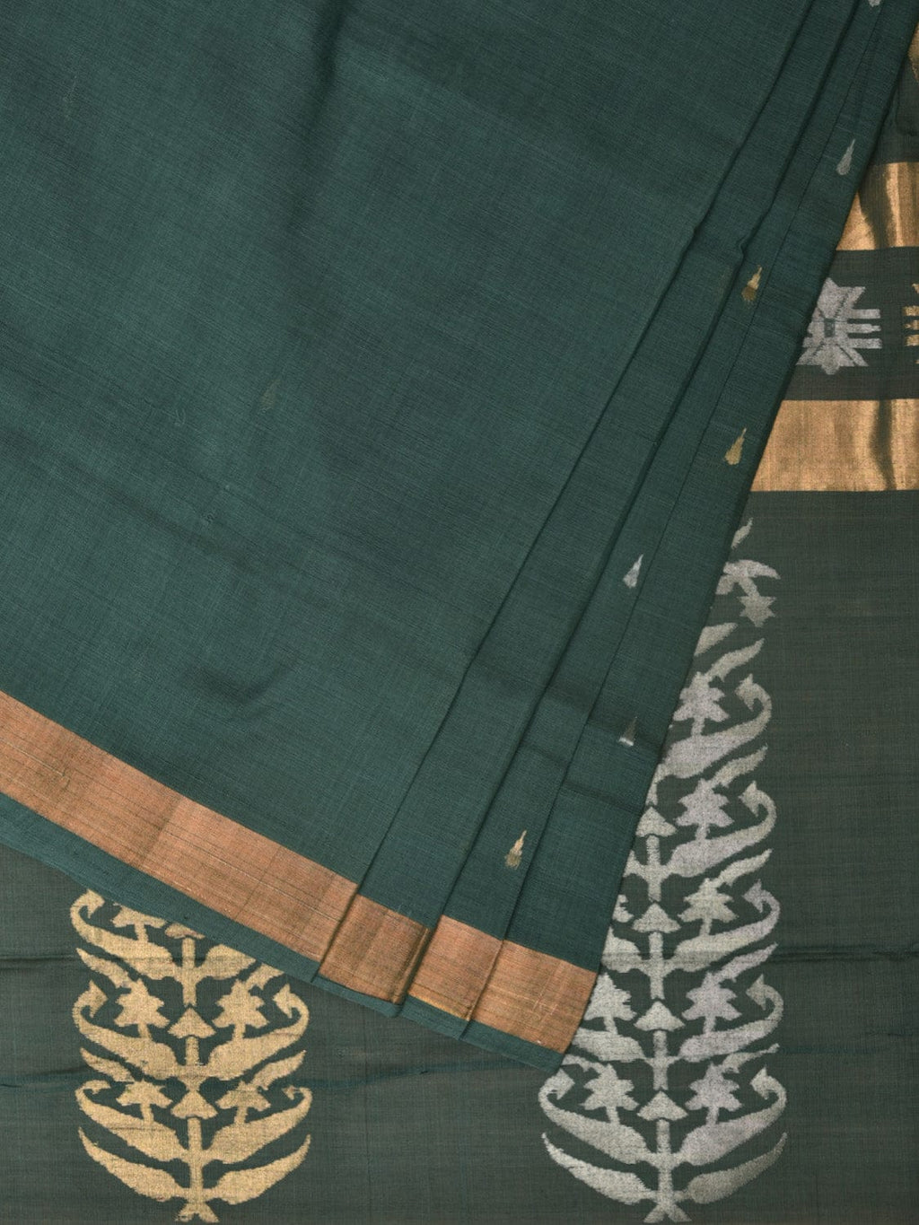 Green Uppada Cotton Handloom Saree with Karpur Pallu Design - Global Threads