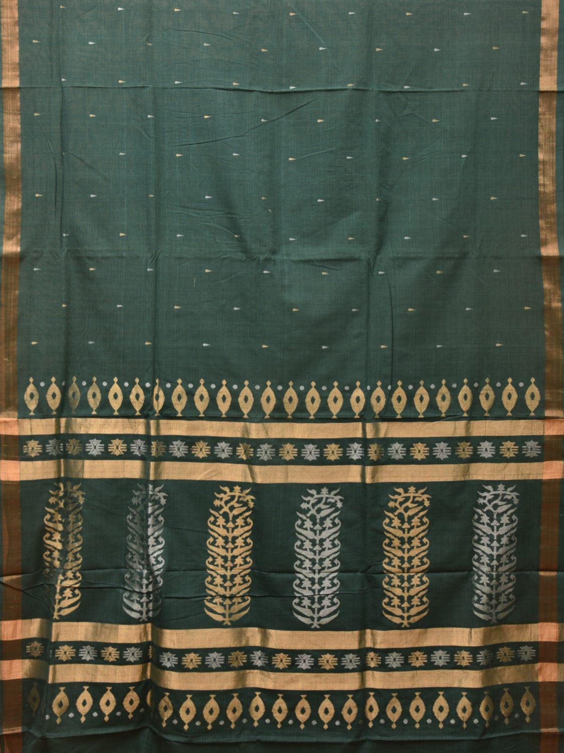 Green Uppada Cotton Handloom Saree with Karpur Pallu Design - Global Threads
