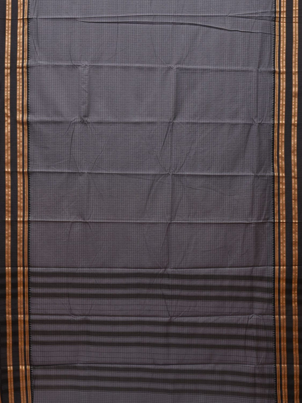 Grey Bamboo Cotton Saree with Checks Design - Global Threads