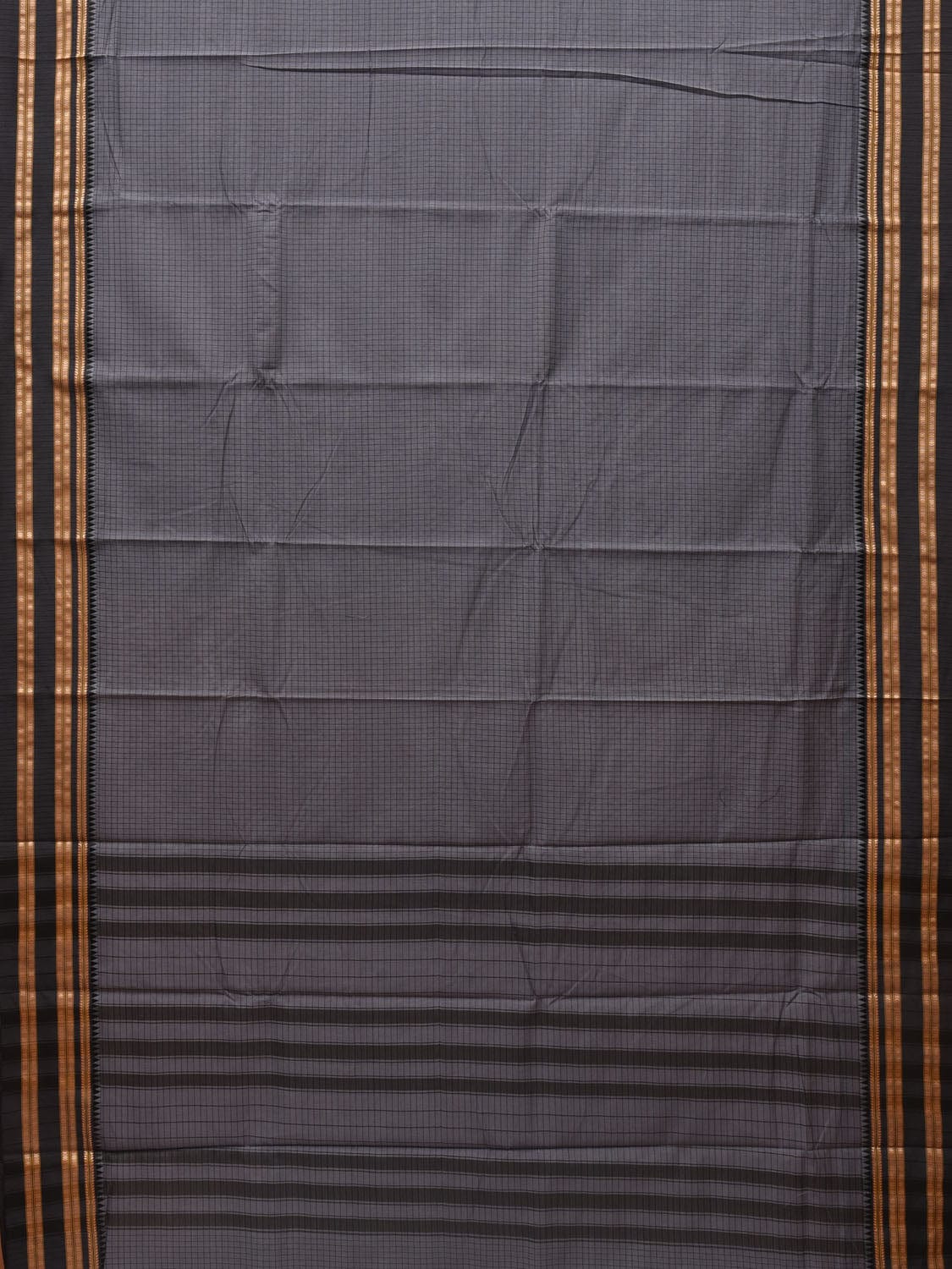 Grey Bamboo Cotton Saree with Checks Design - Global Threads