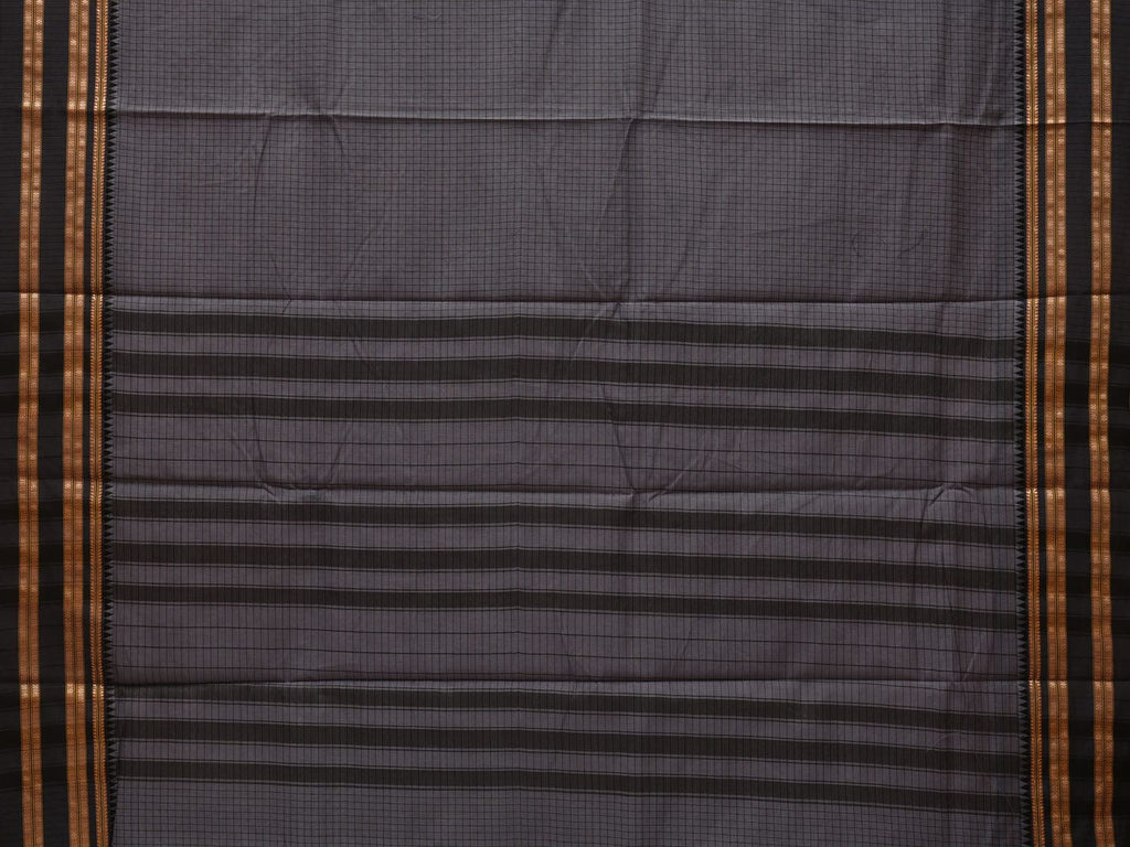 Grey Bamboo Cotton Saree with Checks Design - Global Threads