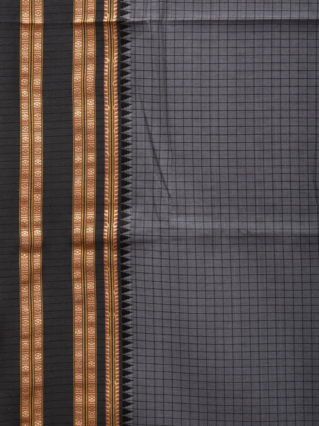 Grey Bamboo Cotton Saree with Checks Design - Global Threads