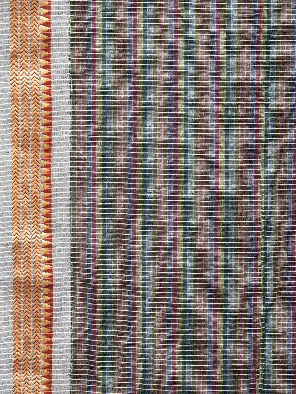 Grey Bamboo Cotton Saree with Checks Design No Blouse - Global Threads
