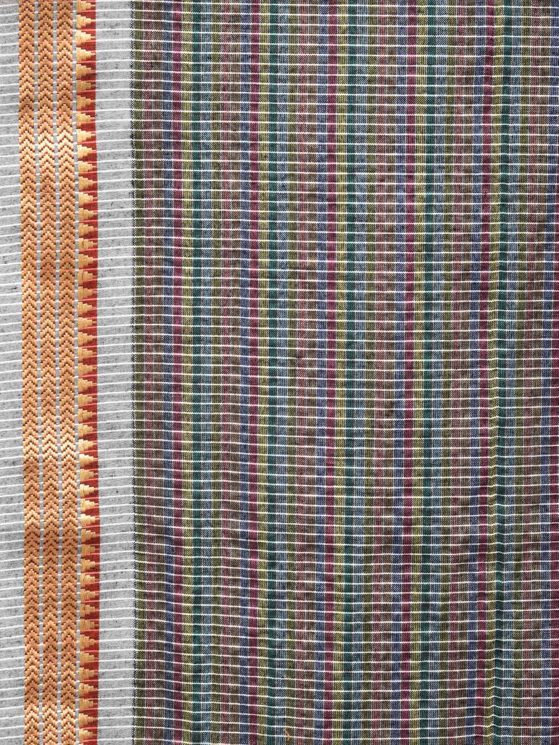 Grey Bamboo Cotton Saree with Checks Design No Blouse - Global Threads