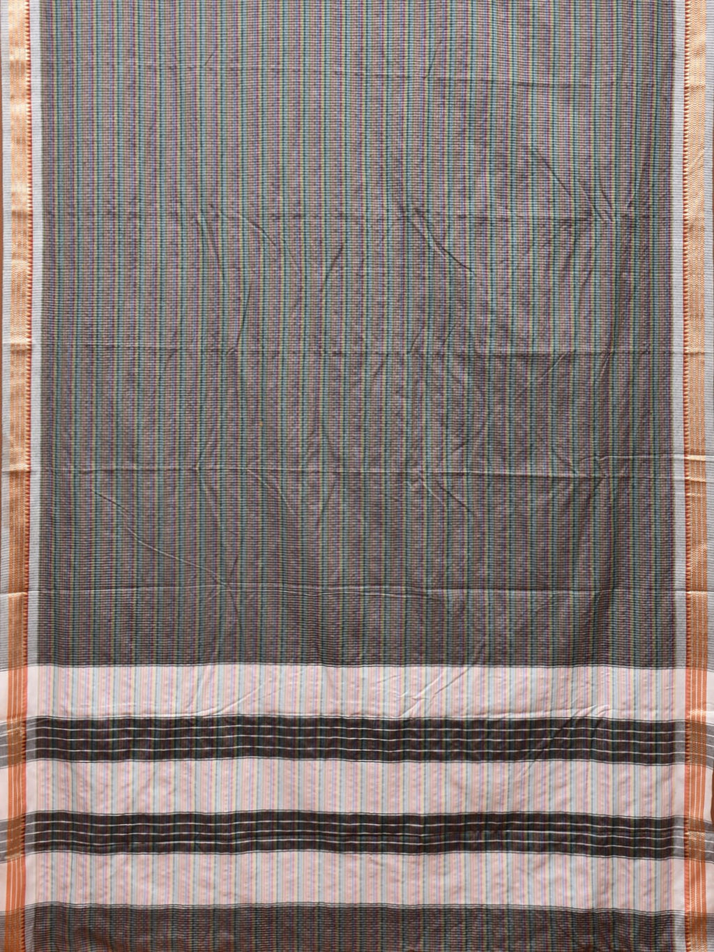 Grey Bamboo Cotton Saree with Checks Design No Blouse - Global Threads
