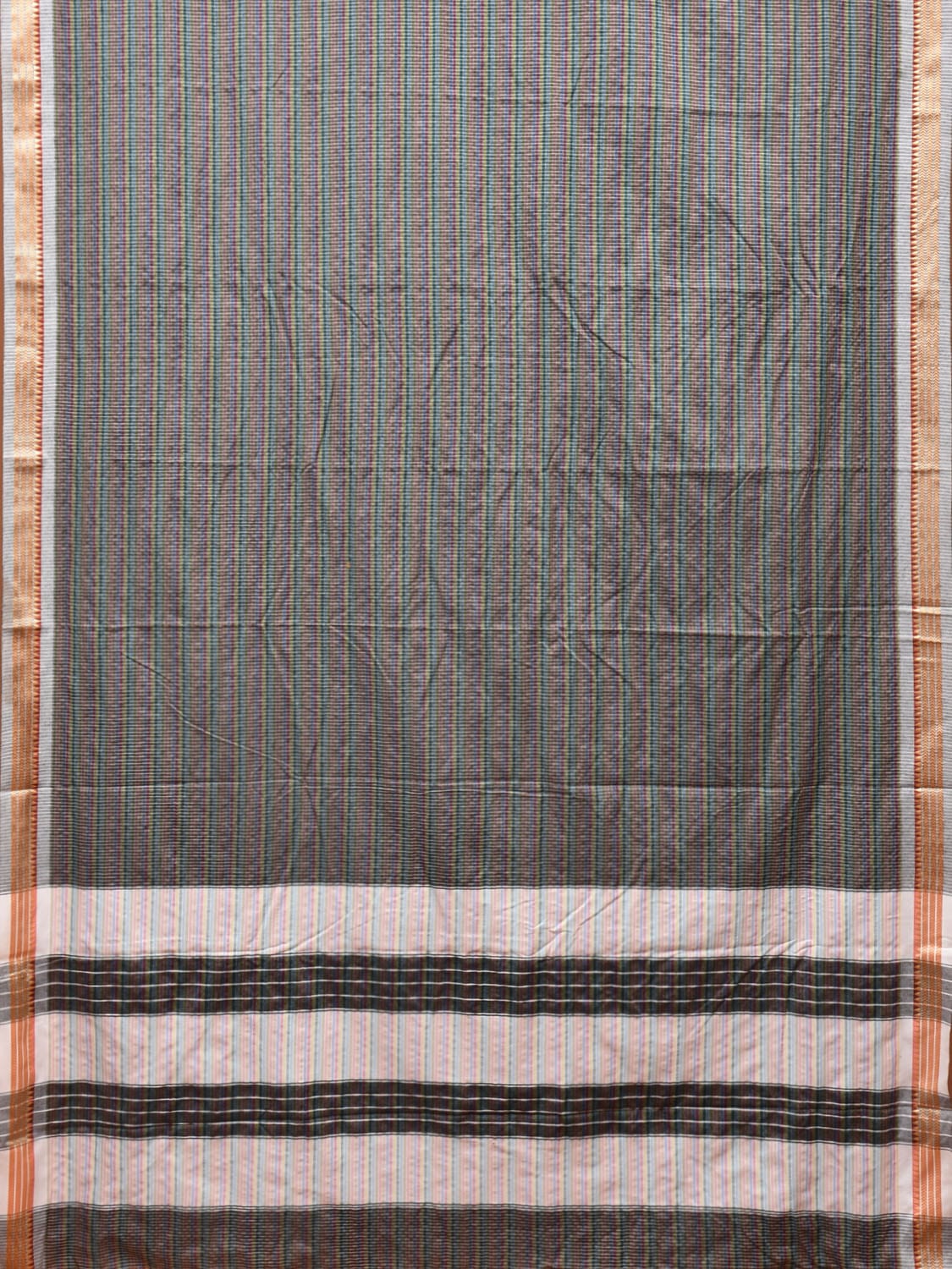 Grey Bamboo Cotton Saree with Checks Design No Blouse - Global Threads