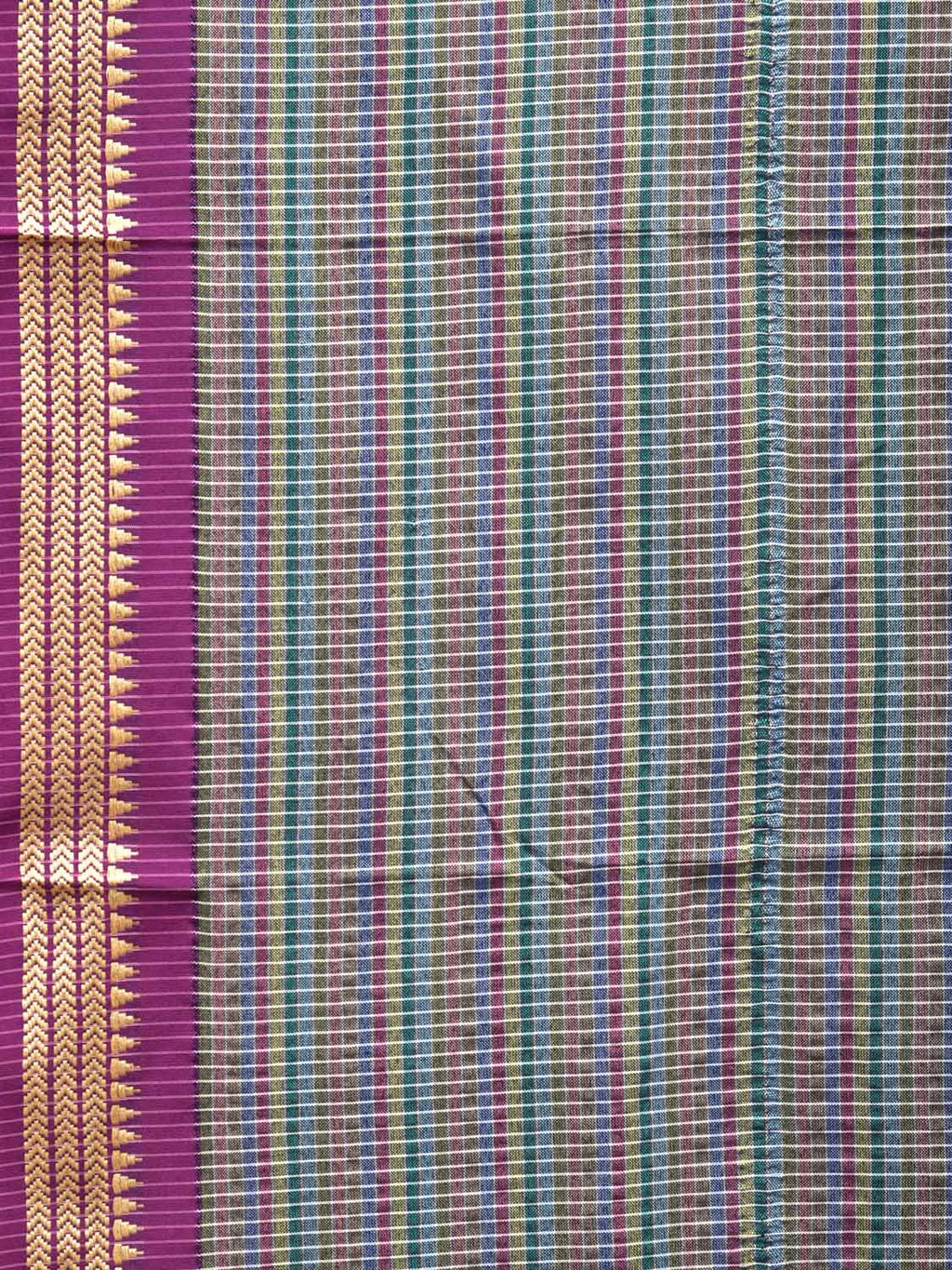 Grey Bamboo Cotton Saree with Checks Design No Blouse - Global Threads