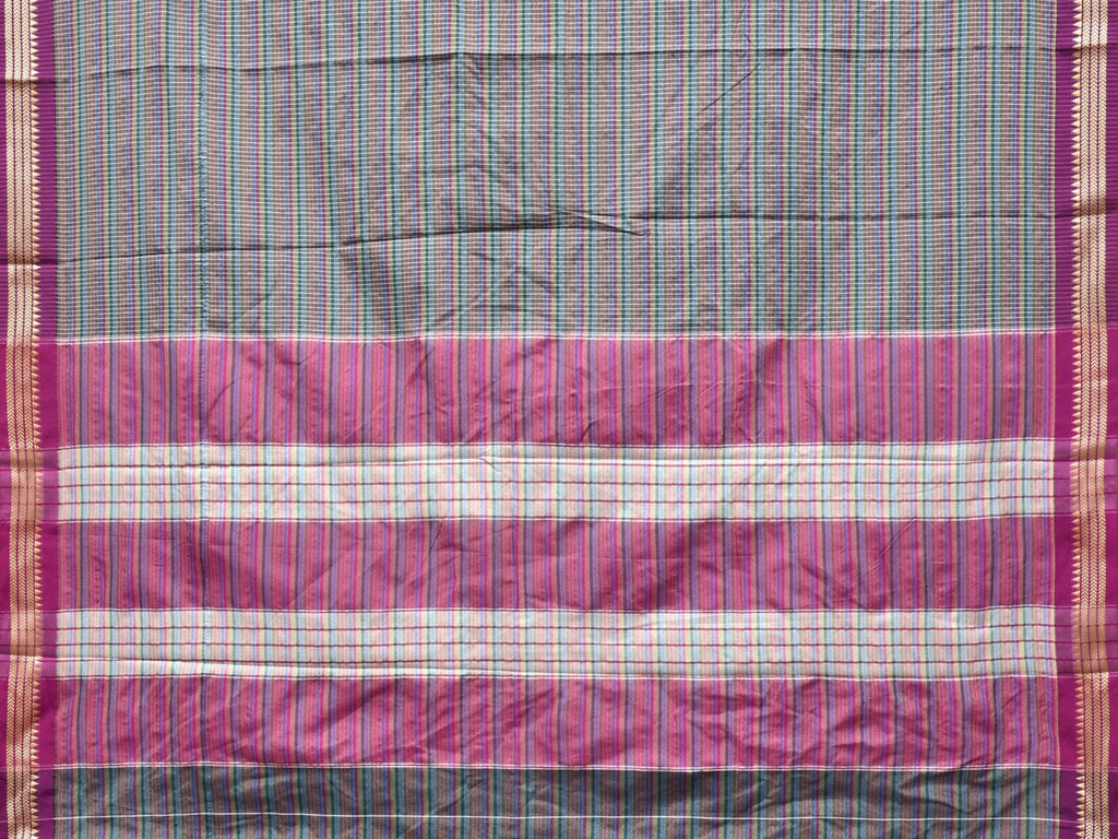 Grey Bamboo Cotton Saree with Checks Design No Blouse - Global Threads