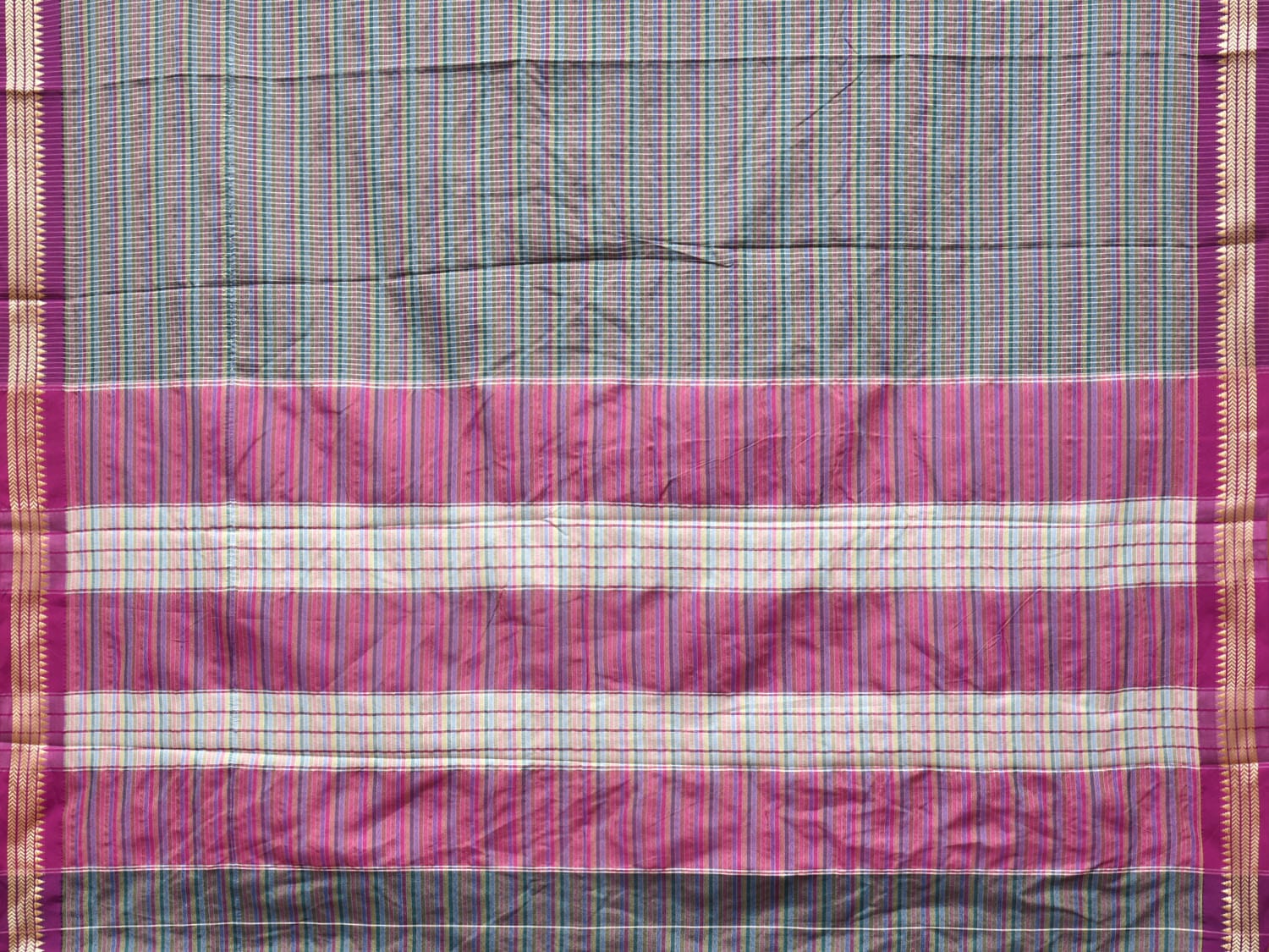 Grey Bamboo Cotton Saree with Checks Design No Blouse - Global Threads