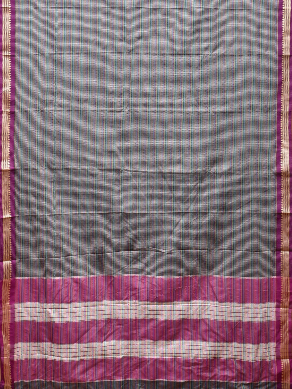 Grey Bamboo Cotton Saree with Checks Design No Blouse - Global Threads