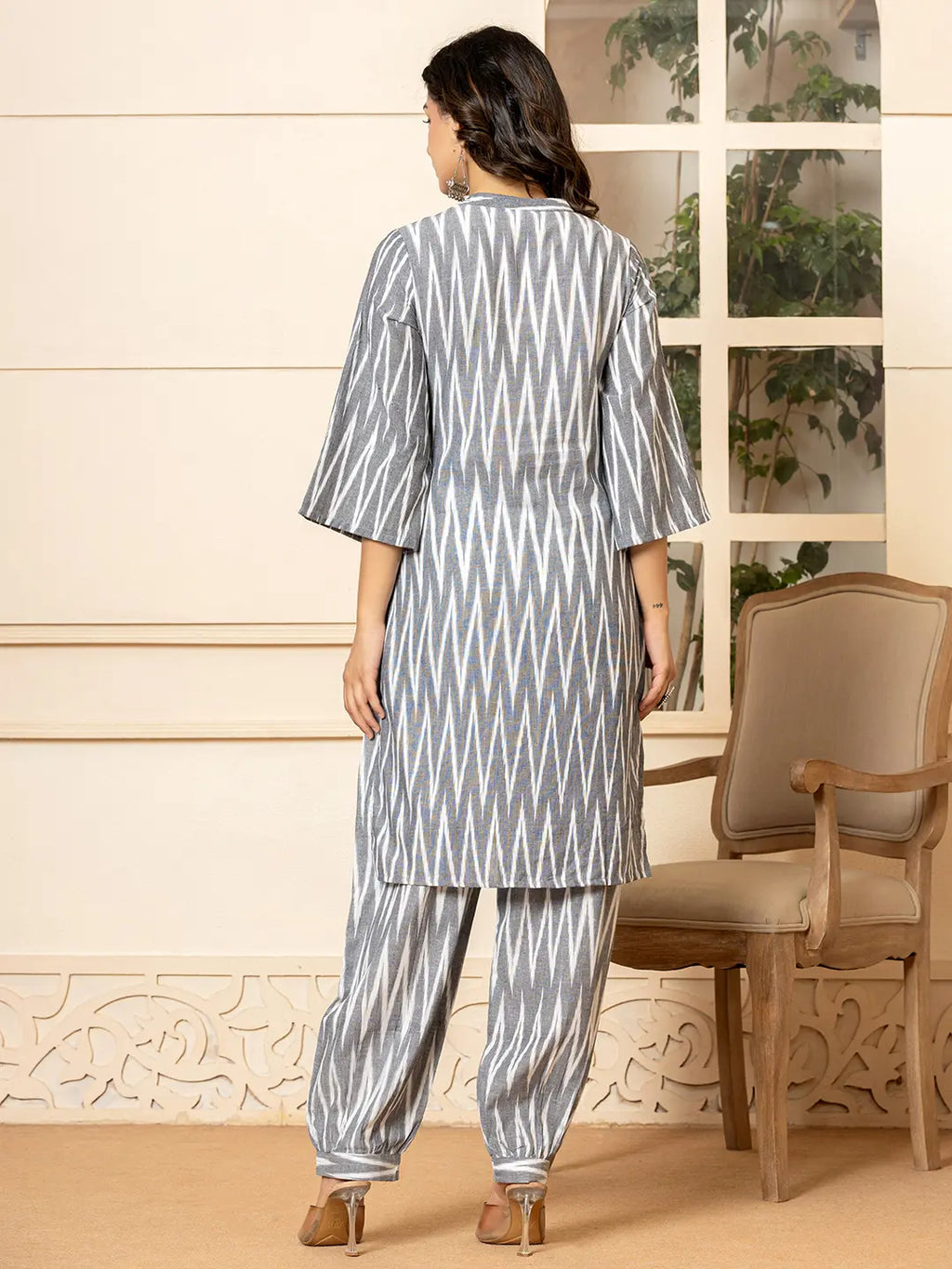 Yufta Grey Cotton Ikat Co-Ord Set