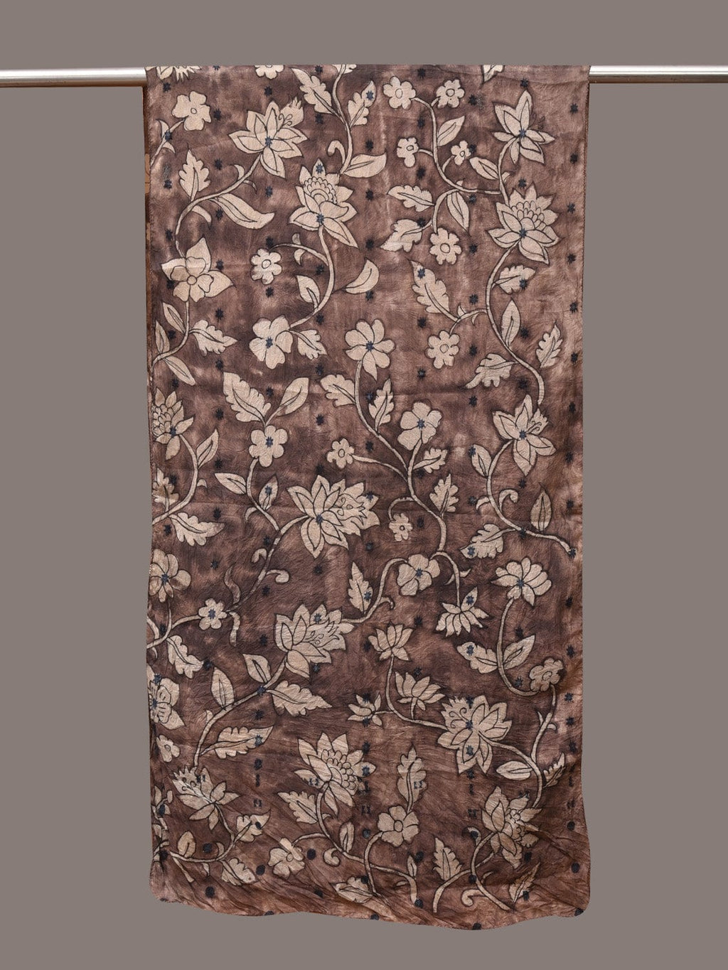 Grey Kalamkari Hand Painted Cotton Silk Stole with Floral Design - Global Threads