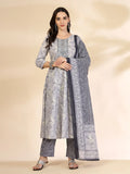 Yufta Grey Pure Cotton Anarkali Dupatta Pant Set