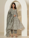Yufta Grey Sequins_Work Pure Cotton Anarkali Kurta And Dupatta Set
