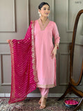 Partywear Designer Viscose Silk Blend Pink Stitched Suit With Dupatta - Tanisha