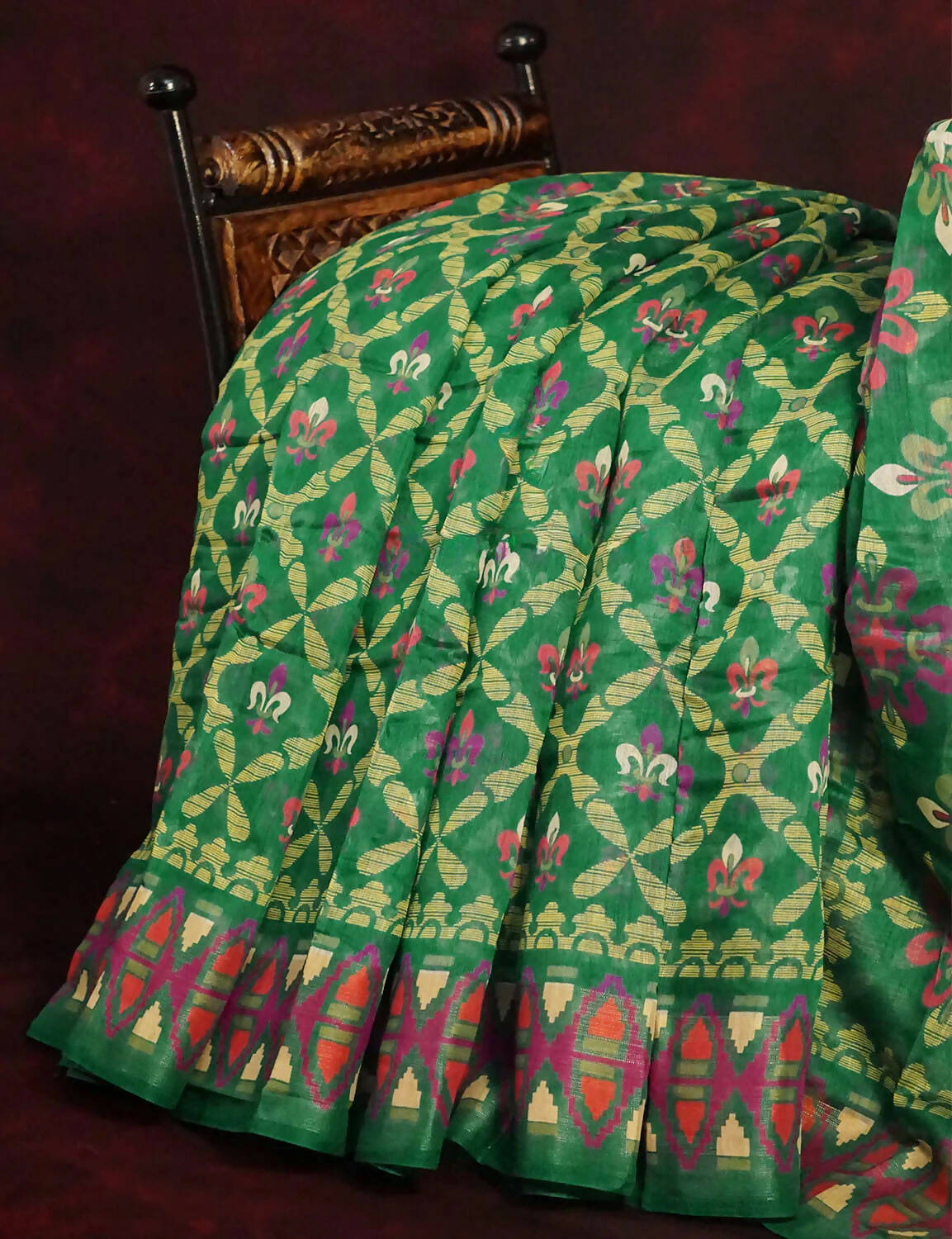 Dark Leaf Colored All Over Printed Semi Chanderi Saree By Gayathri Reddy Designer Studio