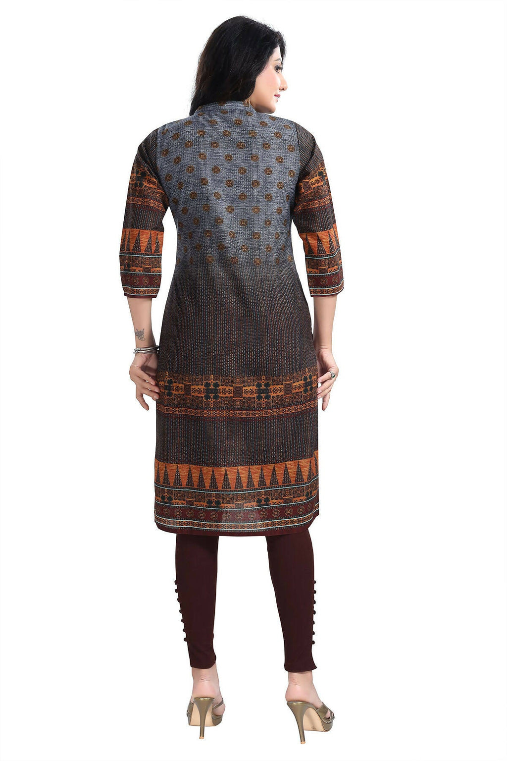 Snehal Creations Beautiful Brown Designer Print Cotton Slub Long Kurti Tunic